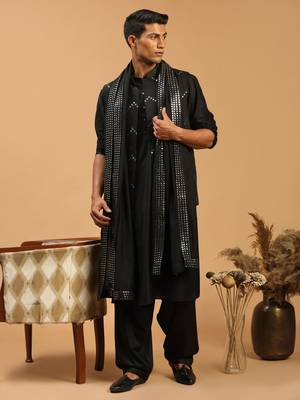 Black Viscose Jacket, Kurta And Pyjama Set WithOut Dupatta 2