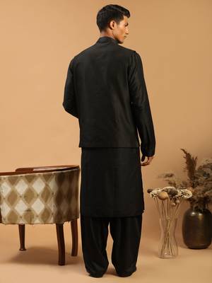 Black Viscose Jacket, Kurta And Pyjama Set WithOut Dupatta 3