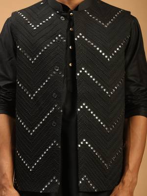 Black Viscose Jacket, Kurta And Pyjama Set WithOut Dupatta 4
