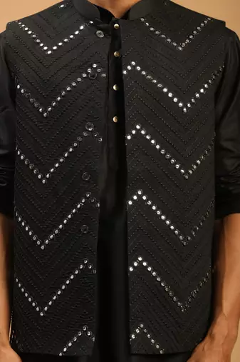 Black Viscose Jacket, Kurta And Pyjama Set WithOut Dupatta