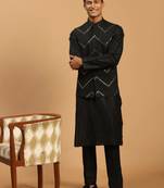 Black Viscose Jacket, Kurta And Pyjama Set