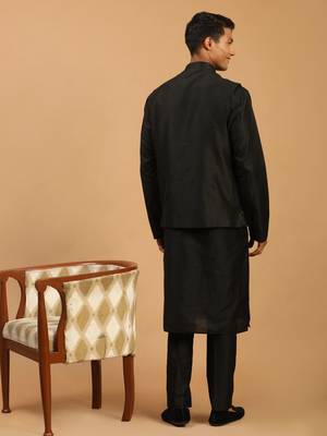 Black Viscose Jacket, Kurta And Pyjama Set 3