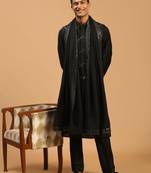 Black Viscose Jacket, Kurta And Pyjama Set