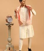 Onion Pink And Cream Viscose Jacket, Kurta And Pyjama Set