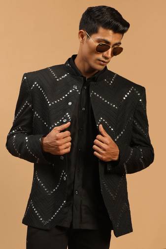 Men'S Black Viscose Ethnic Combo Set