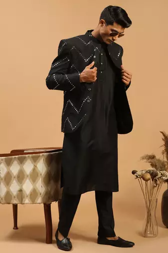 Black Viscose Ethnic Combo Set