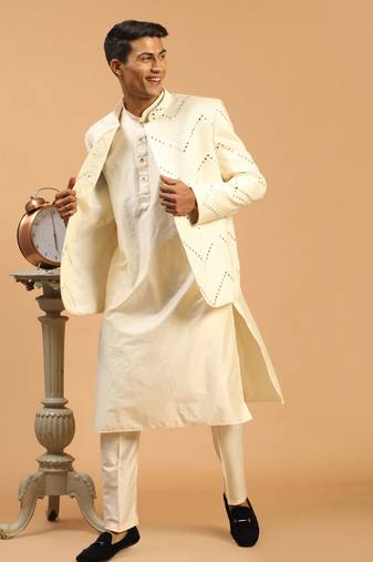 Men'S Cream Viscose Ethnic Combo Set