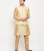 Gold And Rose Gold Silk Blend Jacket, Kurta And Pyjama Set