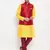 Yellow And Maroon Silk Blend Jacket, Kurta And Pyjama Set