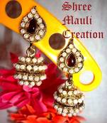 Brown Leaf Pearl Jhumki Earrings