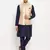 Navy Blue And Rose Gold Silk Blend Jacket, Kurta And Pyjama Set