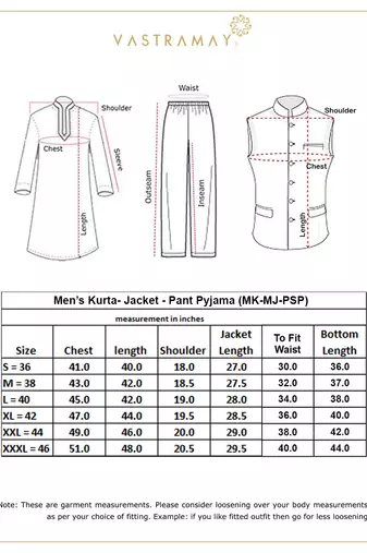 Men'S Cream And Coffee Silk Blend Jacket, Kurta And Pyjama Set