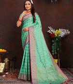 Sea green zari weaving tassel pallu work soft silk saree