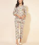 Janasya women's white cotton printed co-ord set