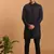 Navy Blue And Black Silk Blend Jacket, Kurta And Pyjama Set