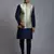 Mint Green And Navy Blue Silk Blend Jacket, Kurta And Pyjama Set