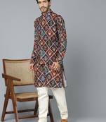 Men'S Purple And Cream Muslin Cotton Jacket, Kurta And Pyjama Set