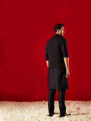 Black Viscose Jacket, Kurta And Pyjama Set 3