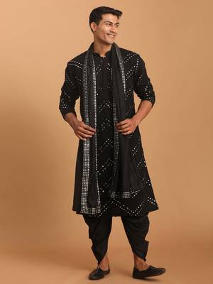 Black Georgette Sequin Embroidered Kurta Set 1