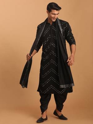 Black Georgette Sequin Embroidered Kurta Set 2