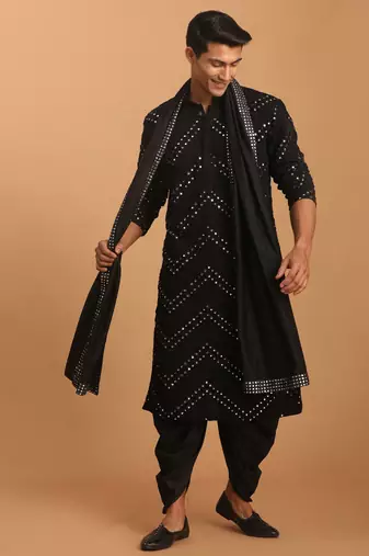 Black Georgette Sequin Embroidered Kurta Set