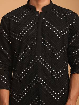 Black Georgette Sequin Embroidered Kurta Set 4