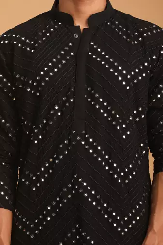 Black Georgette Sequin Embroidered Kurta Set