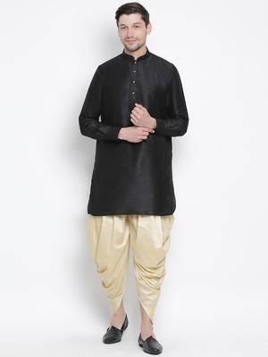 Black Silk Blend Kurta And Dhoti Set 1