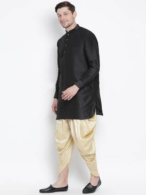 Black Silk Blend Kurta And Dhoti Set 2
