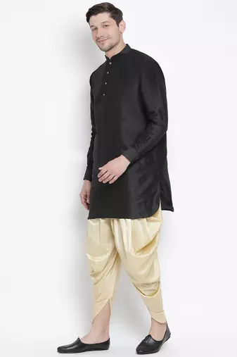 Black Silk Blend Kurta And Dhoti Set