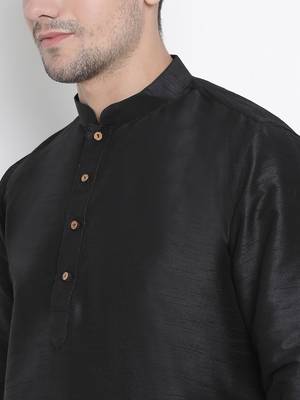 Black Silk Blend Kurta And Dhoti Set 3