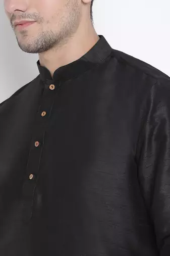 Black Silk Blend Kurta And Dhoti Set