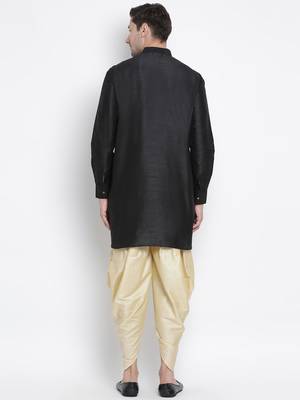 Black Silk Blend Kurta And Dhoti Set 4