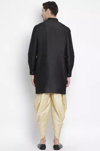 Black Silk Blend Kurta And Dhoti Set