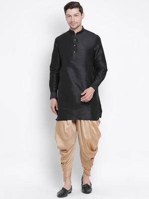 Black Silk Blend Kurta And Dhoti Set 1