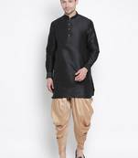 Black Silk Blend Kurta And Dhoti Set