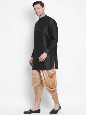 Black Silk Blend Kurta And Dhoti Set 2