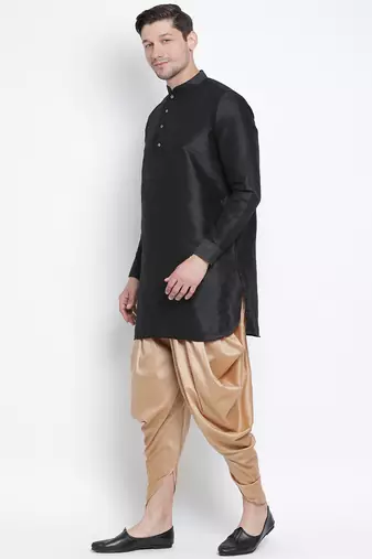 Black Silk Blend Kurta And Dhoti Set