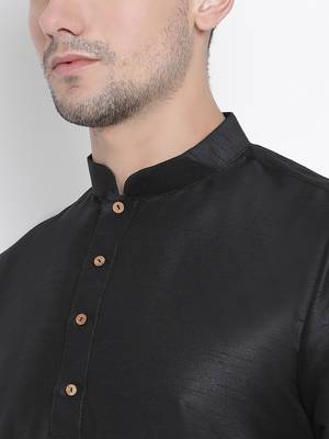 Black Silk Blend Kurta And Dhoti Set 3