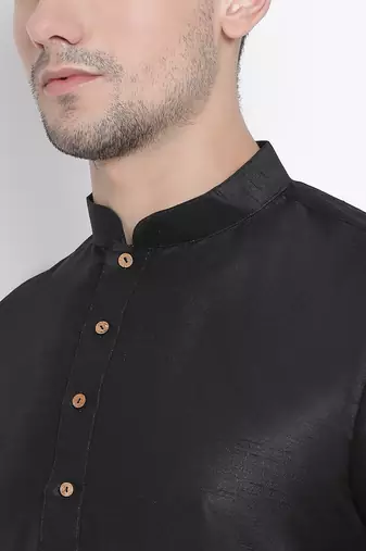 Black Silk Blend Kurta And Dhoti Set