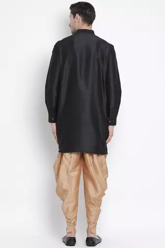 Black Silk Blend Kurta And Dhoti Set