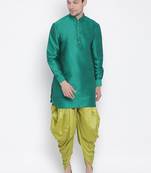 Green Silk Blend Kurta And Dhoti Set
