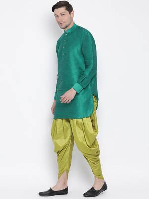 Green Silk Blend Kurta And Dhoti Set 2