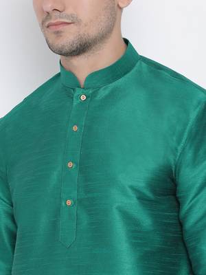 Green Silk Blend Kurta And Dhoti Set 3