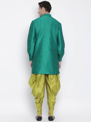 Green Silk Blend Kurta And Dhoti Set 4