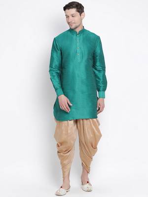 Green Silk Blend Kurta And Dhoti Set 1