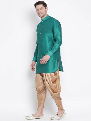 Green Silk Blend Kurta And Dhoti Set 2