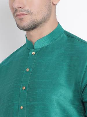 Green Silk Blend Kurta And Dhoti Set 3