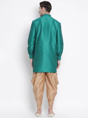 Green Silk Blend Kurta And Dhoti Set 4
