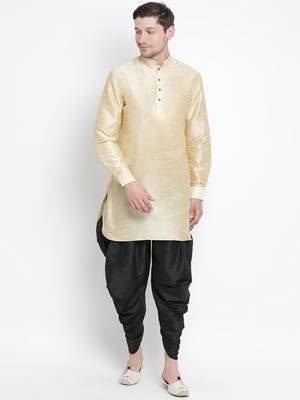 Gold Silk Blend Kurta And Dhoti Set 1